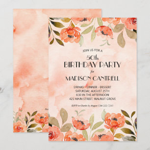 Watercolor Floral 50th Birthday Party Invitation