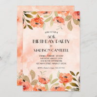 Watercolor Floral 50th Birthday Party Invitations