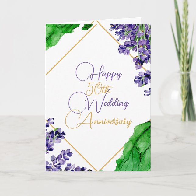 Watercolor Floral 50th Wedding Anniversary Card (Front)