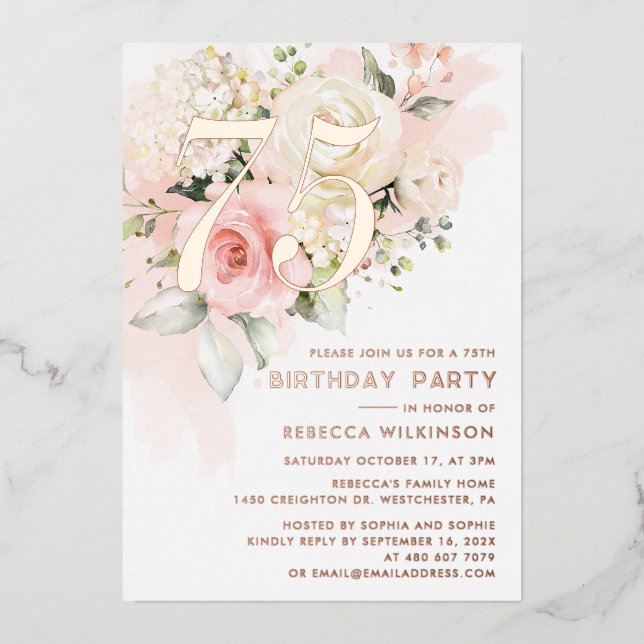 Watercolor Floral 75th Birthday (Front)