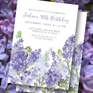 Watercolor Floral 90th Birthday Elegant Lilacs  Invitation