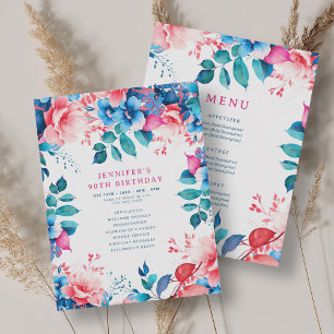 Watercolor Floral 90th Birthday Program Menu Invitation