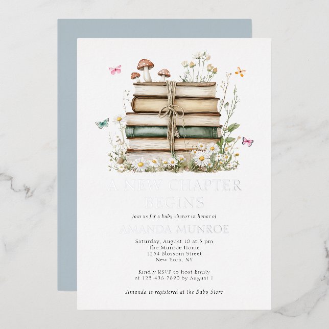 Watercolor Floral A New Chapter Baby Shower  (Front/Back)