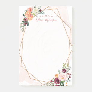 Watercolor Floral Abstract Gold Frame Girly Post-it Notes