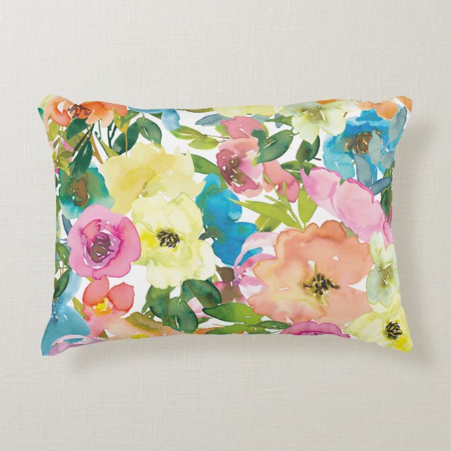 Watercolor Floral Accent Pillow (Front)