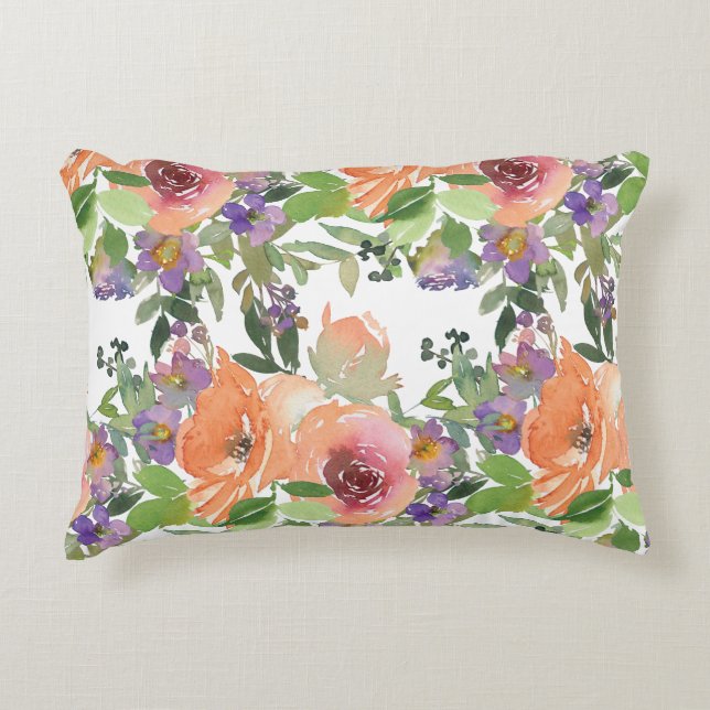 Watercolor Floral Accent Pillow (Front)
