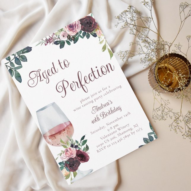 Watercolor Floral Aged to Perfection Birthday  Invitation (Creator Uploaded)