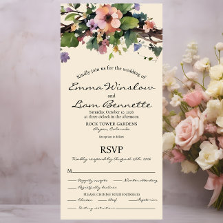 Watercolor floral, All in One Wedding Invite. All In One Invitation
