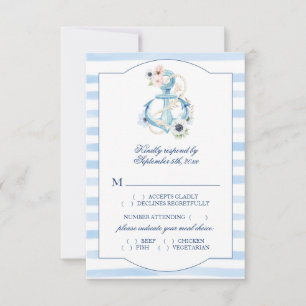 Watercolor Floral Anchor Blue Stripes Meal Choice RSVP Card