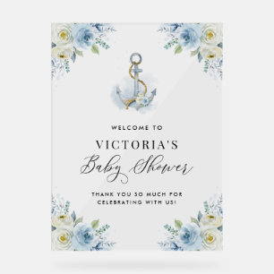Watercolor Floral Anchor Nautical Baby Shower Acrylic Sign