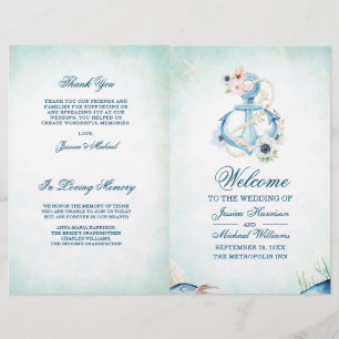 Watercolor Floral Anchor Starfish Beach Wedding