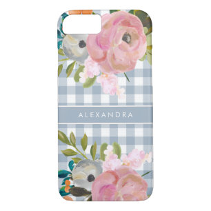 Watercolor Floral and Blue Gingham with Name Case-Mate iPhone Case