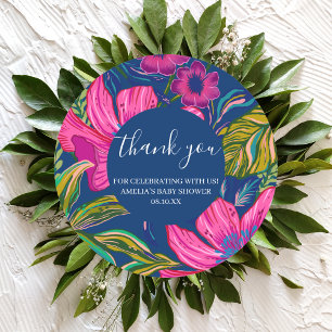 Watercolor floral and botanical pink bridal shower classic round sticker