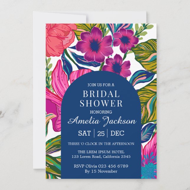 Watercolor floral and botanical pink bridal shower invitation (Front)