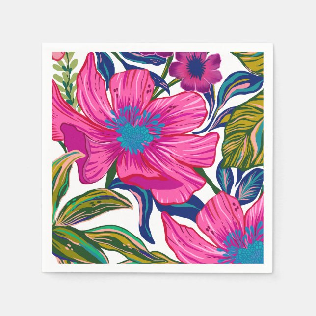 Watercolor floral and botanical pink bridal shower napkin (Front)