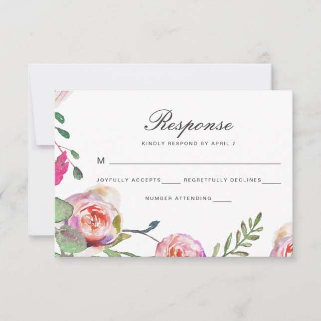 Watercolor Floral and Dots Wedding Rsvp Card (Front)