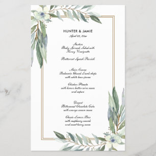 Watercolor Floral and Greens, Paper Menu