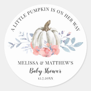 Watercolor Floral and Pumpkin Fall Baby Shower Classic Round Sticker