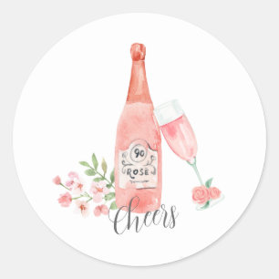 Watercolor Floral and Rose Wine design.  Classic Round Sticker