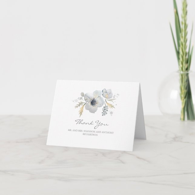 watercolor floral - anemones wedding thank you card (Front)
