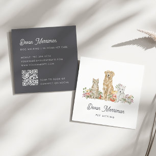 Watercolor Floral Animals   Pet Care Square Business Card