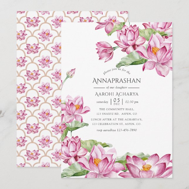Watercolor Floral Annaprashan First Rice Ceremony Invitation (Front/Back)