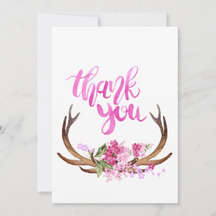 Watercolor Floral Antlers Thank You Card