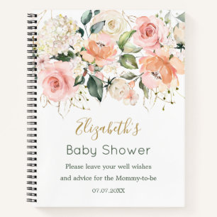 Watercolor Floral Apricot Pink Roses Baby Shower   Notebook