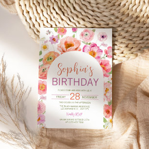 Watercolor Floral Arch Frame Birthday Party Invitation