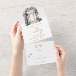 Watercolor Floral Arch Wedding Rsvp  All In One Invitation