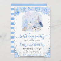 Watercolor Floral Arctic Animals Kids Birthday