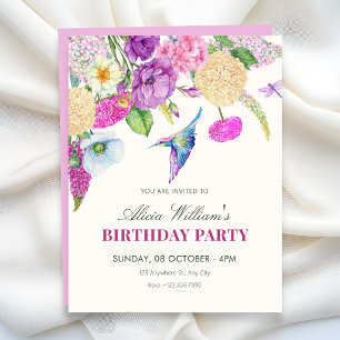 Watercolor floral arrangement birthday invitation