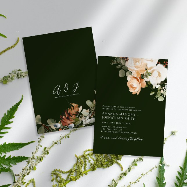 Watercolor Floral Arrangements Green Wedding Invitation (Creator Uploaded)