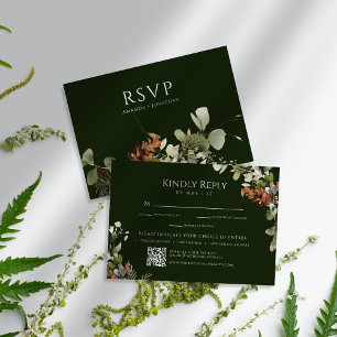 Watercolor Floral Arrangements Green Wedding RSVP Card