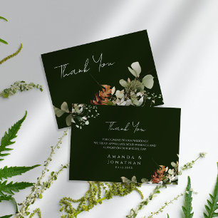 Watercolor Floral Arrangements Green Wedding Thank You Card