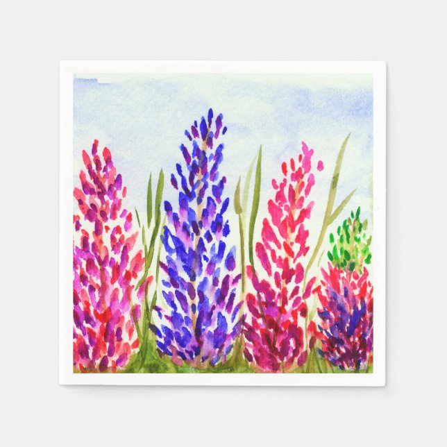 Watercolor Floral Art Lupine Wildflowers Purple Napkin (Front)
