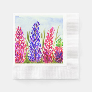 Watercolor Floral Art Lupine Wildflowers Purple Napkin