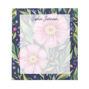 Watercolor Floral Art Pink Pretty Personalized Notepad