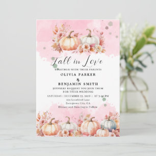 Watercolor Floral Autumn Pink Pumpkin Fall Wedding Invitation