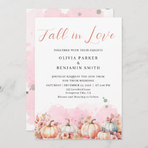 Watercolor Floral Autumn Pink Pumpkin Fall Wedding Invitation