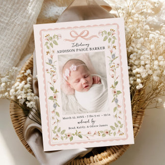 Watercolor Floral Baby Announcement