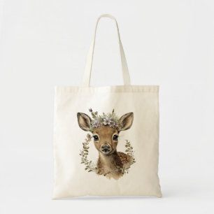 Watercolor Floral Baby Deer Cute Tote Bag