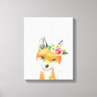 Watercolor Floral Baby Fox, Woodland Animals