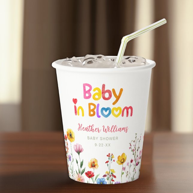 Watercolor Floral Baby in Bloom Baby Shower Cups   (Cute Baby Shower Party Cups)
