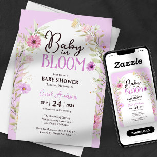 Watercolor Floral Baby in Bloom Purple Baby Shower Invitation