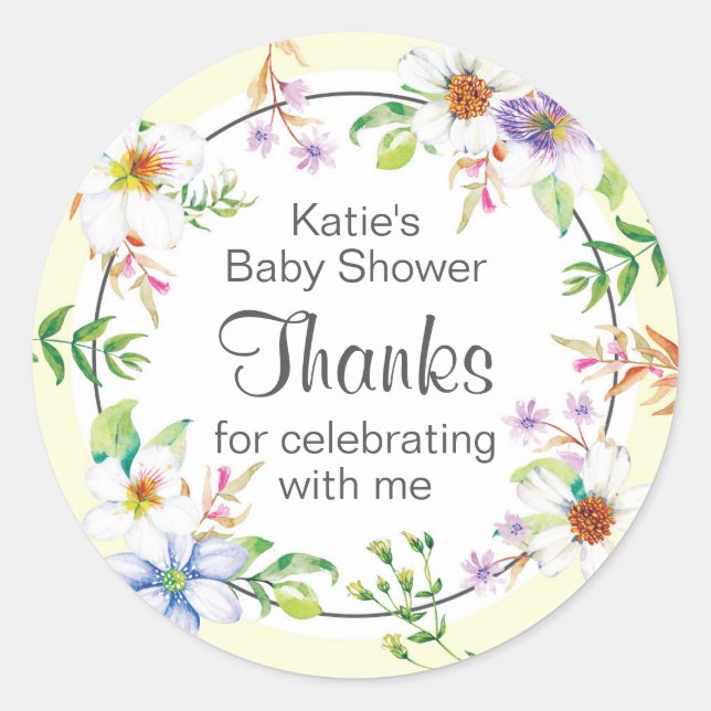 watercolor floral Baby Shower Classic Round Sticker (Front)