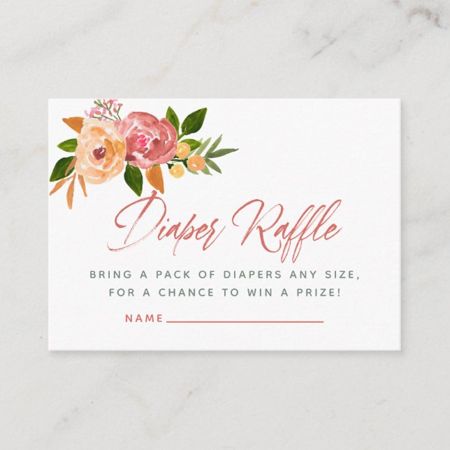 Watercolor floral Baby Shower Diaper Raffle Enclosure Card (Front)