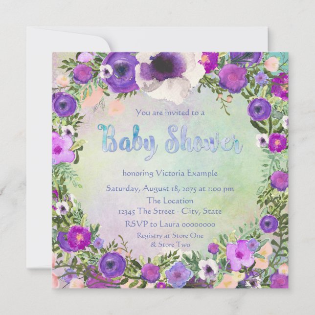Watercolor Floral Baby Shower Invitation (Front)