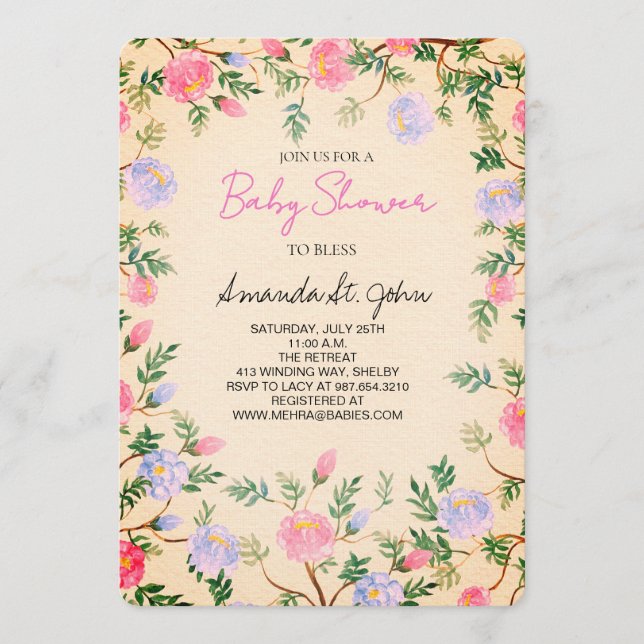 Watercolor Floral Baby Shower Invitation (Front)