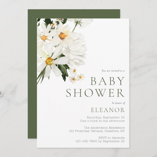 Watercolor Floral Baby Shower Invitation (Front/Back)
